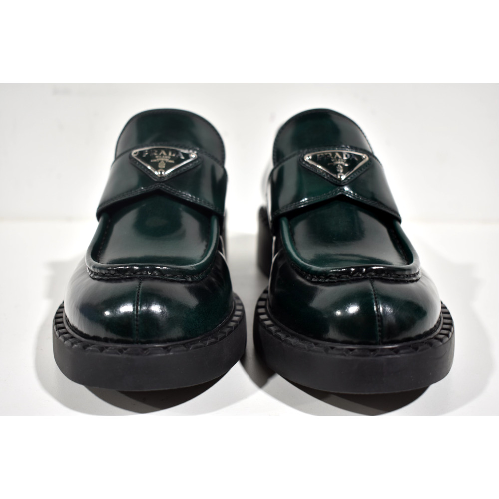 Prada Spazzolato Fume Logo Bosco Green Platform Loafer Creeper Slip On Flat 40.5 - Picture 6 of 12